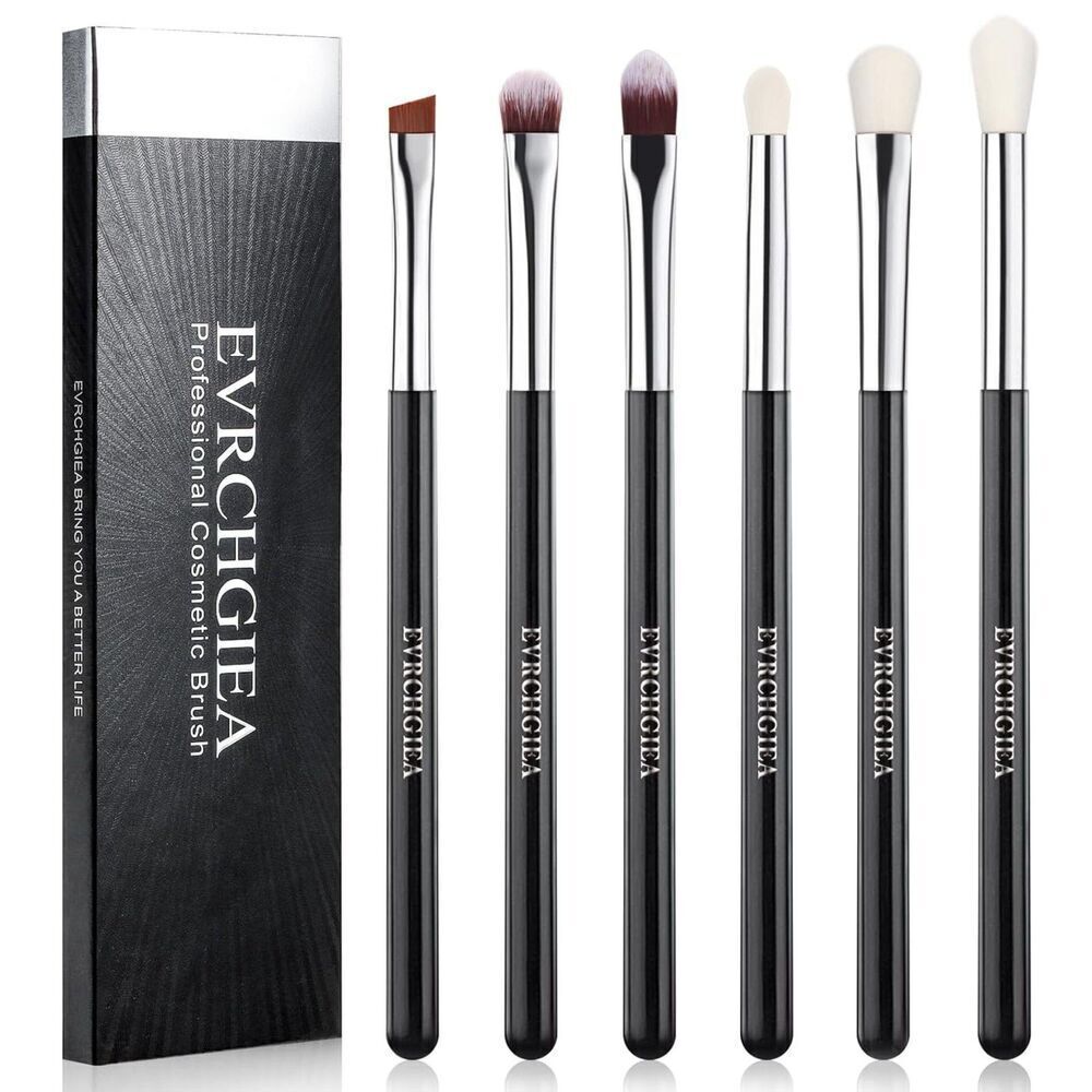 6 Pcs silver Professional Blending Soft Hairs Eye Makeup Brush Set & Wood Handle